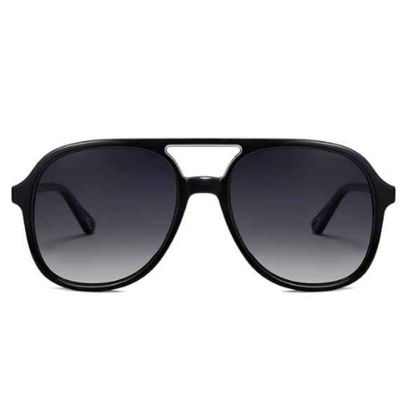 Polarized Aviator Sunglasses Classic 70s Vintage Square Black - Picture 5 of 5